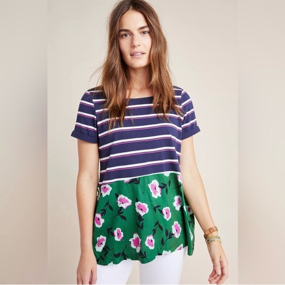 Anthropologie Tops - Anthropologie Sonja Striped Floral Tunic Top
